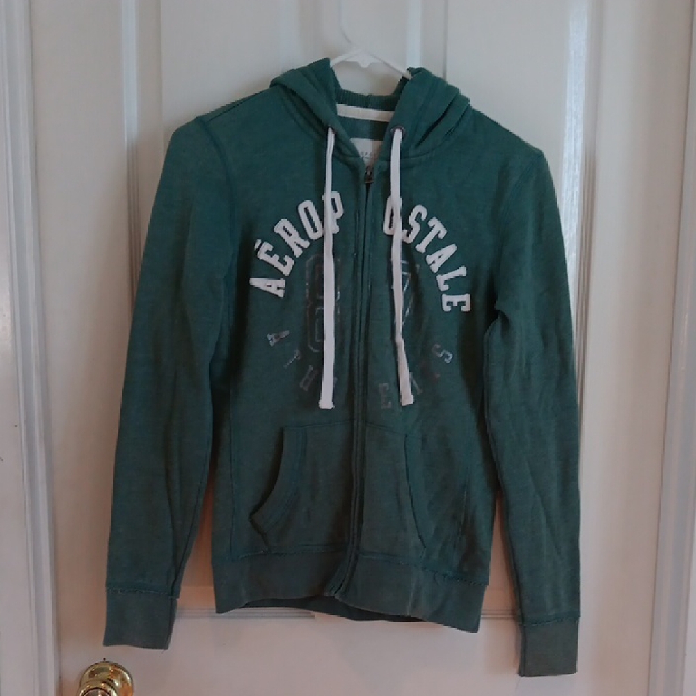 Aeropostale Teal Zip Up Hoodie with White Accents